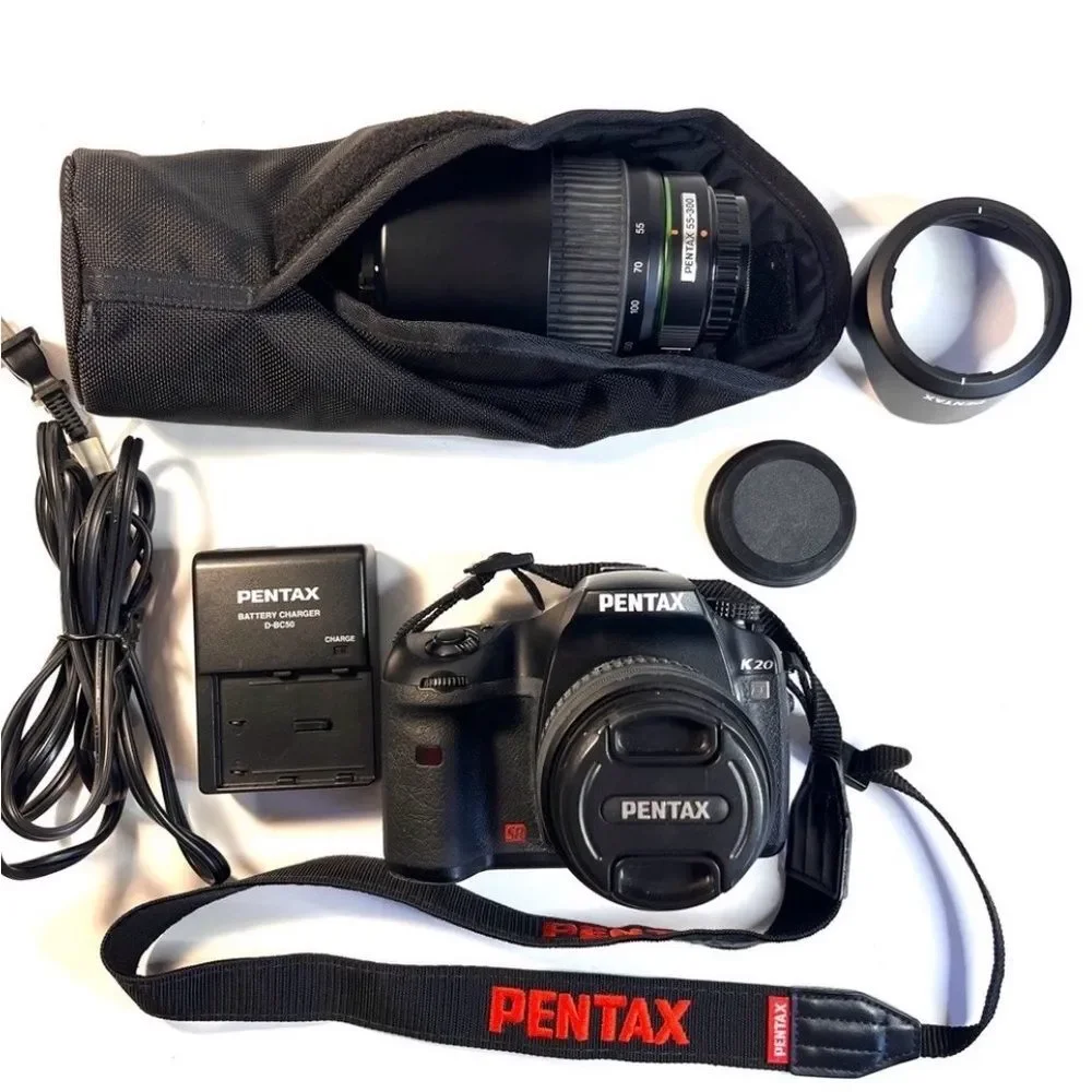 Pentax K20 Black Digital SLR Camera with Wide Angle and Telephoto Lenses